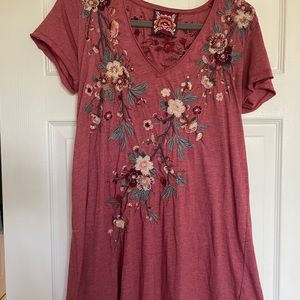 Johnny Was short sleeve embroidered T-shirt dress.